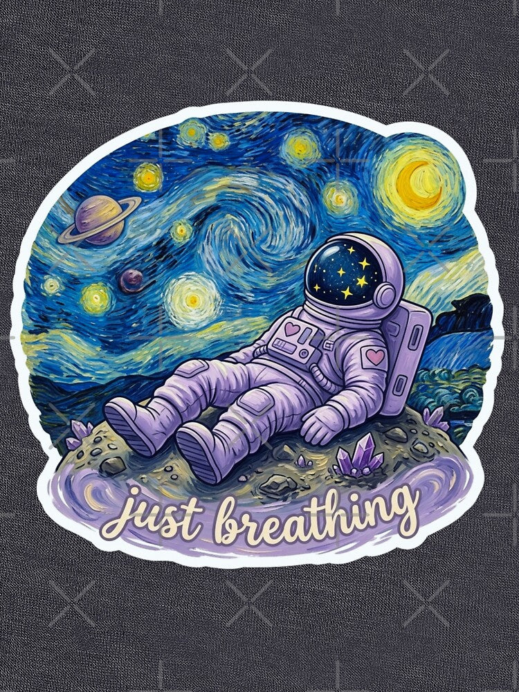 Just Breathing – Astronaut Under Starry Night Aesthetic Sticker – Calm Space Design by Nubesss