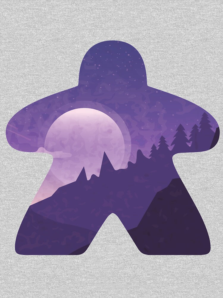 Purple Moon and Mountain Scape Meeple Board Game Adventure Scene by BeamGeeks