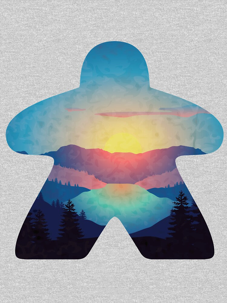 Beautiful Sunset Adventure Meeple Board Game Scene by BeamGeeks