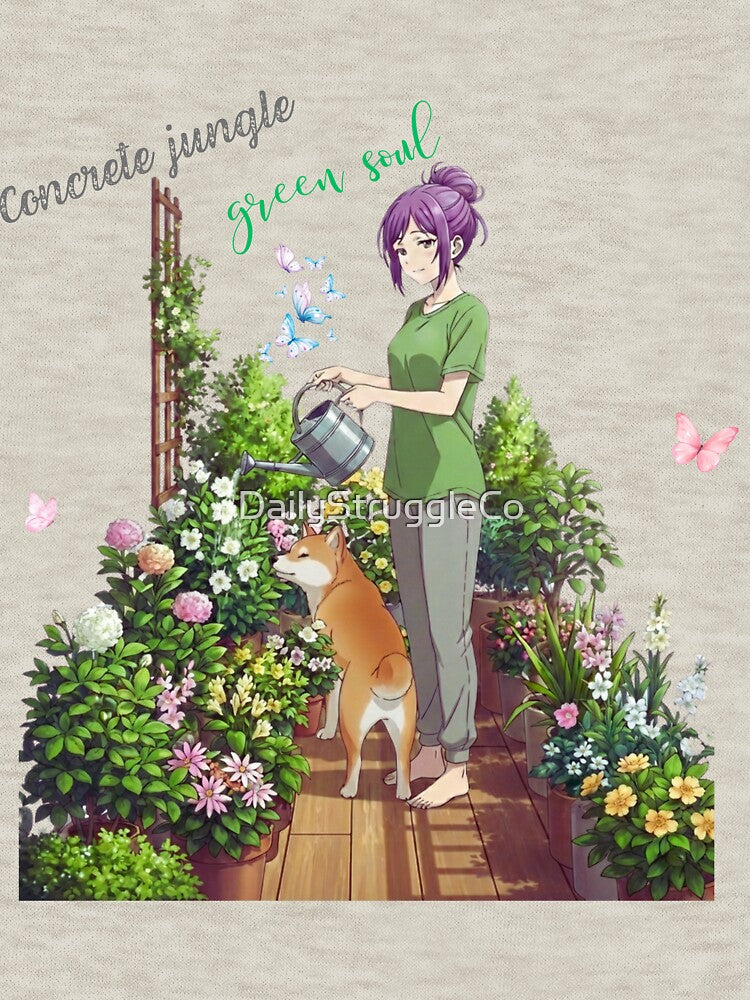 Concrete Jungle, Green Soul – Urban Gardening Anime Girl & Dog by DailyStruggleCo
