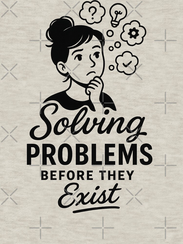Solving Problems Before They Exist – Funny Overthinker Script Tee by WildKind Co.