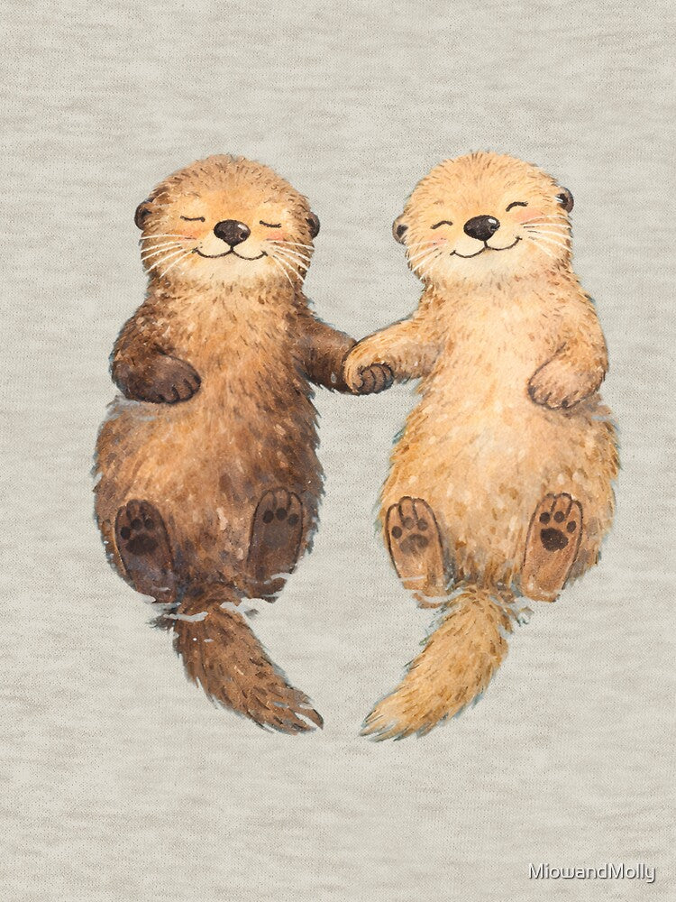 Otter Love romantic animals holding hands by MiowandMolly