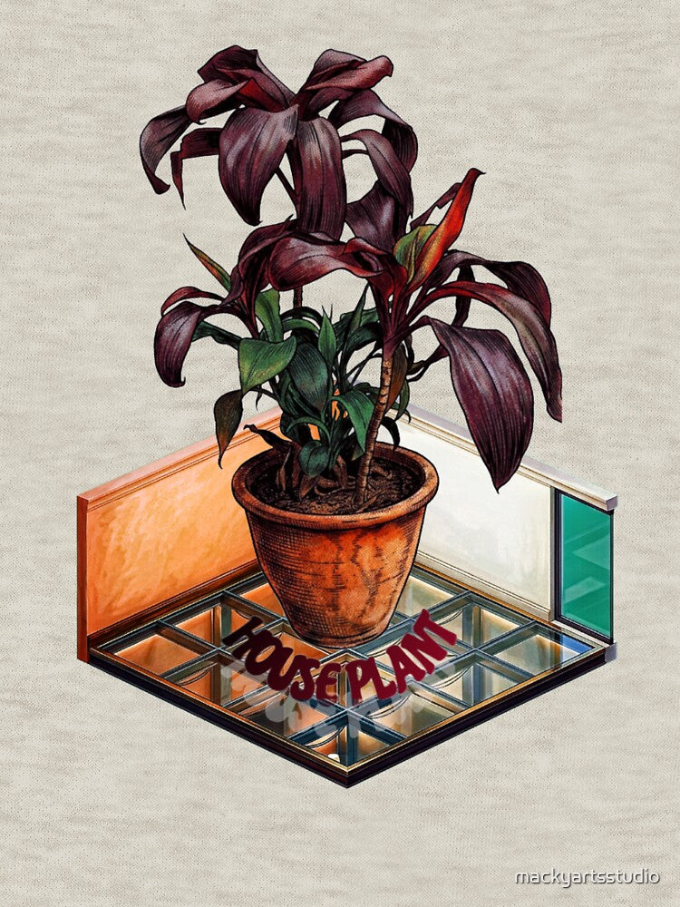 Retro Houseplant – Burgundy & Glass Isometric Aesthetic by mackyartsstudio