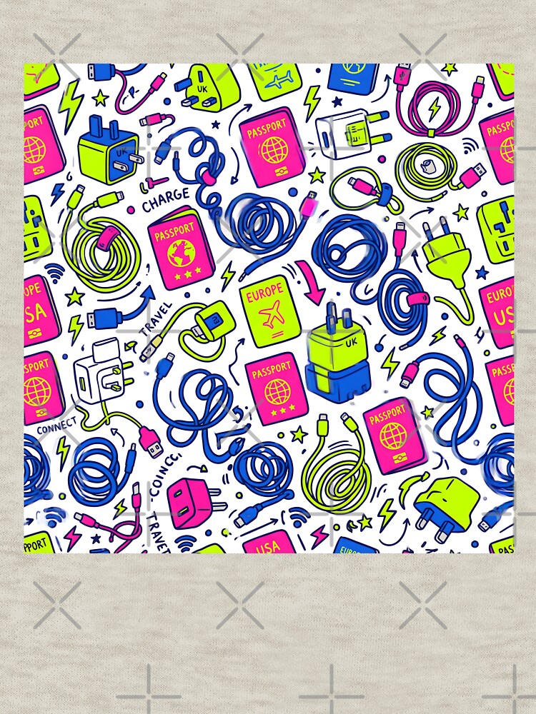 Travel Tech Doodles Seamless Pattern Cables Passport Travel by SplashTastic