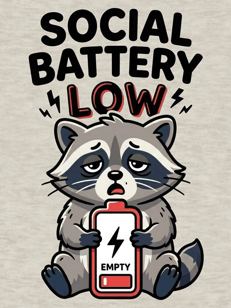Social Battery Low Raccoon Funny Introvert Meme | Cute Burnout Animal Design by PlumArtDesign