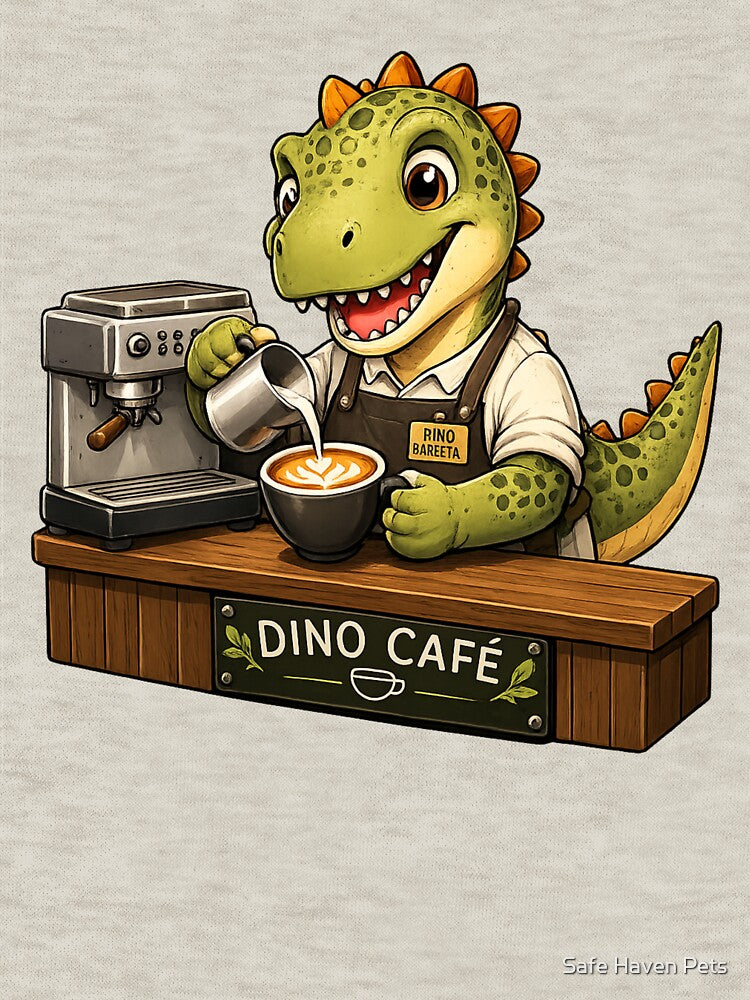Dino Café Barista Latte Art Coffee Lover Dinosaur by Safe Haven Pets