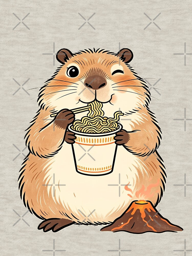 Cute Hamster Eating Spicy Ramen - Cute Mascot with Volcano Art by ZINO WORLD