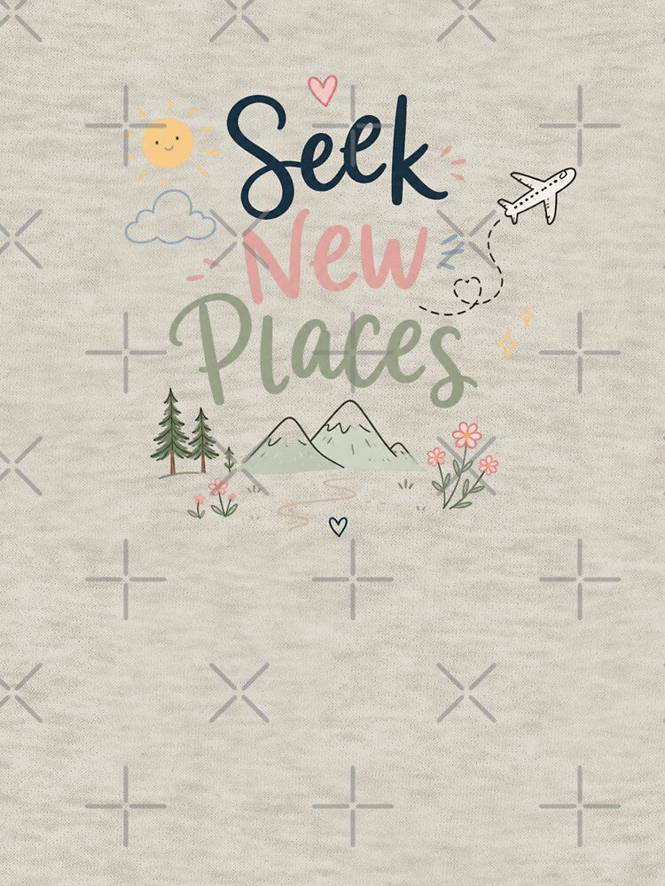 Seek New Places Cute Travel Quote Design | Adventure Lover Aesthetic Wanderlust Typography by Sanika arts