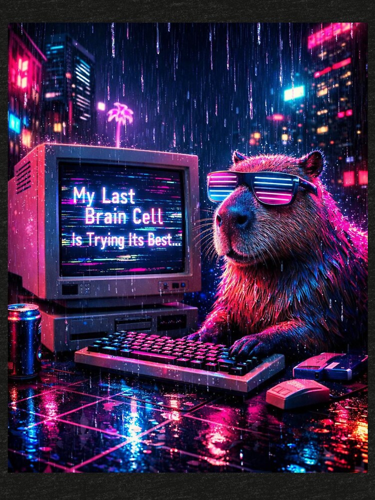 My Last Brain Cell Capybara Synthwave Cyber by Print Loft