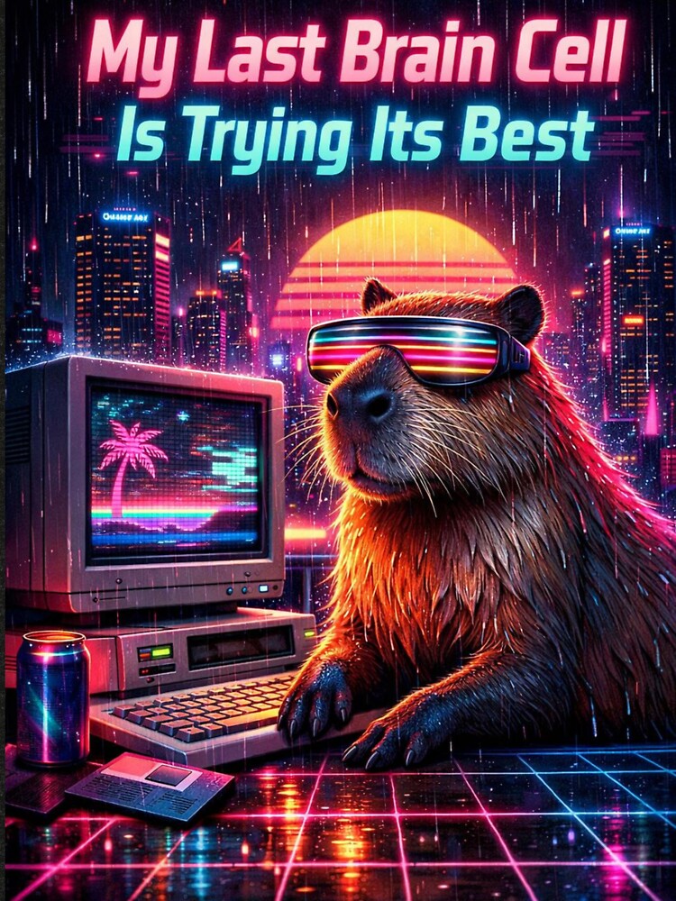 My Last Brain Cell Capybara Neon Vaporwave by Print Loft