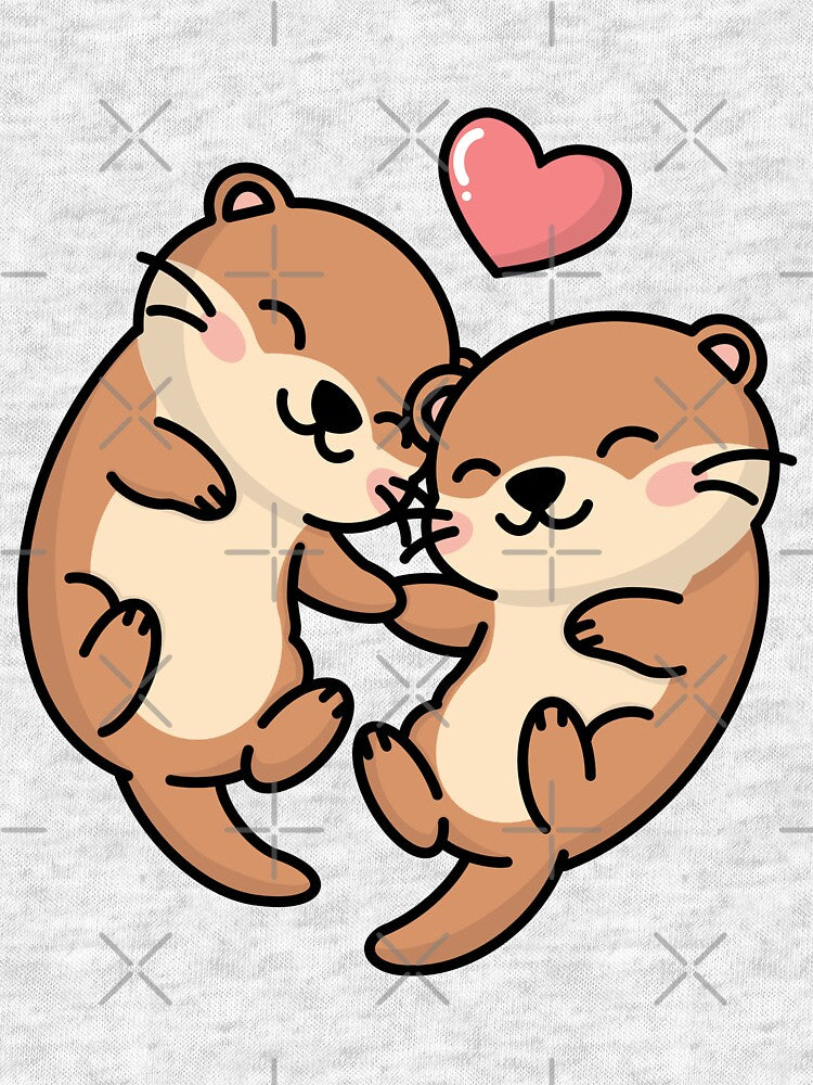 Two Otters Holding Hands With Heart by IN Tales