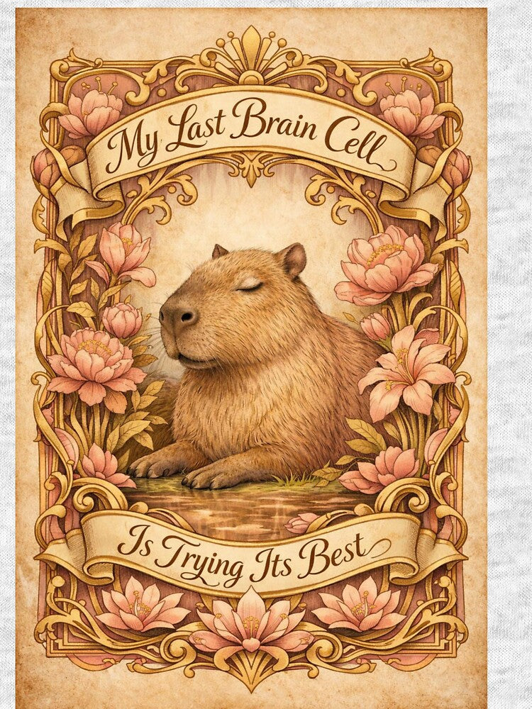 My Last Brain Cell Capybara Floral Retro by Print Loft