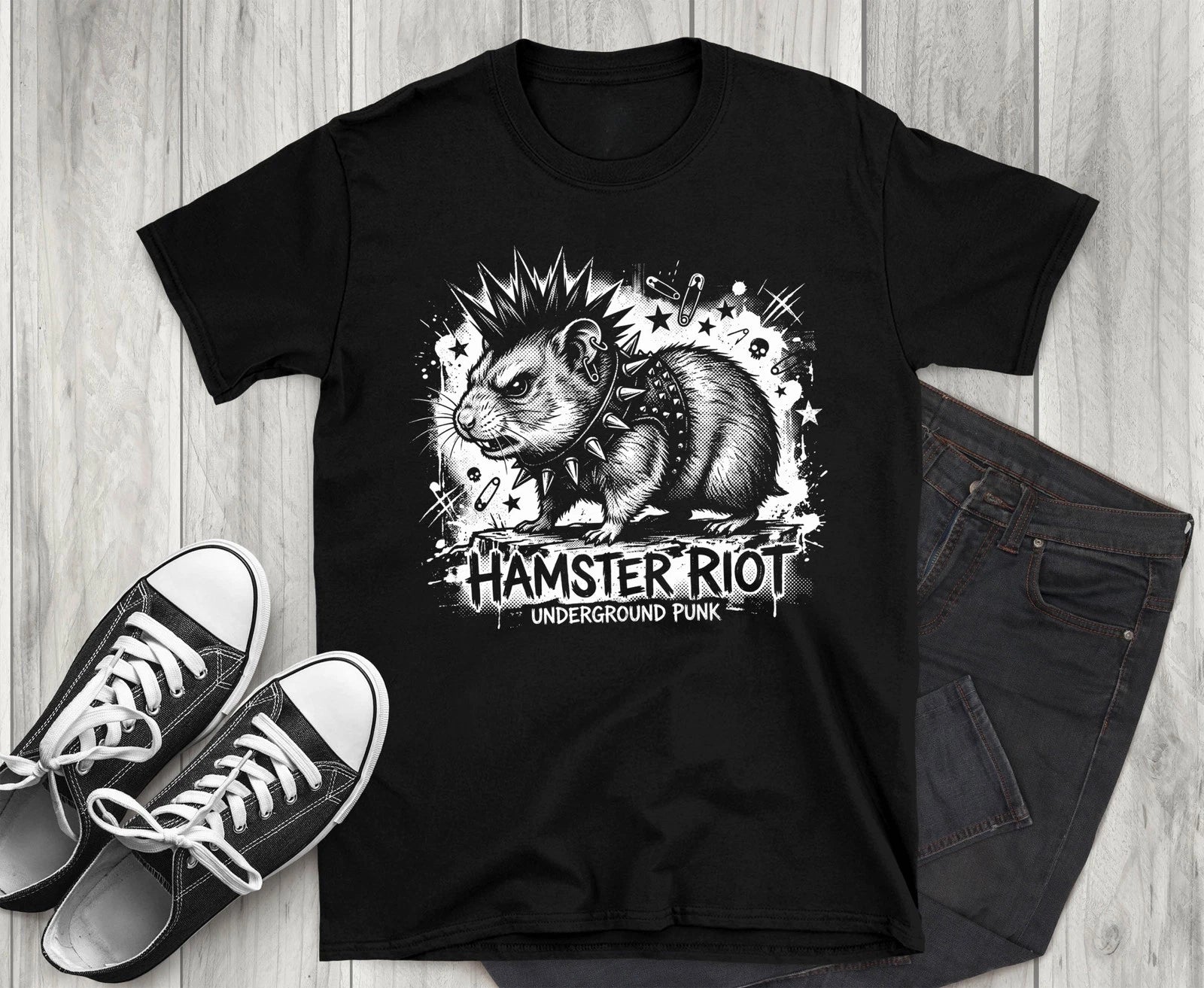 Hamster Riot Punk Rock T-Shirt, Underground Punk Animal