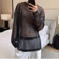 Men Mesh Sheer Top T-shirt Long Sleeve Shiny Gothic Punk Clubwear Casual New