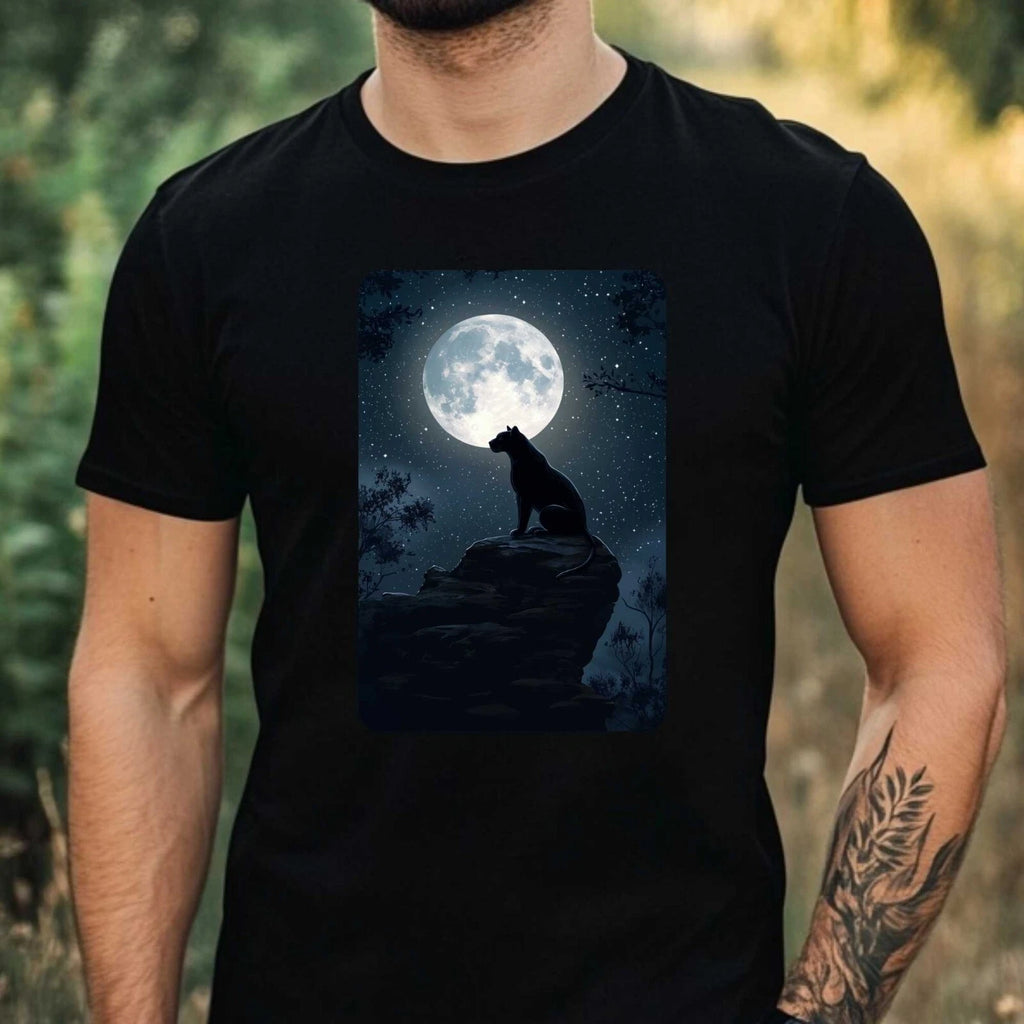 Mens Panther Full Moon Motif Cotton T-Shirt Size XS to 5XL