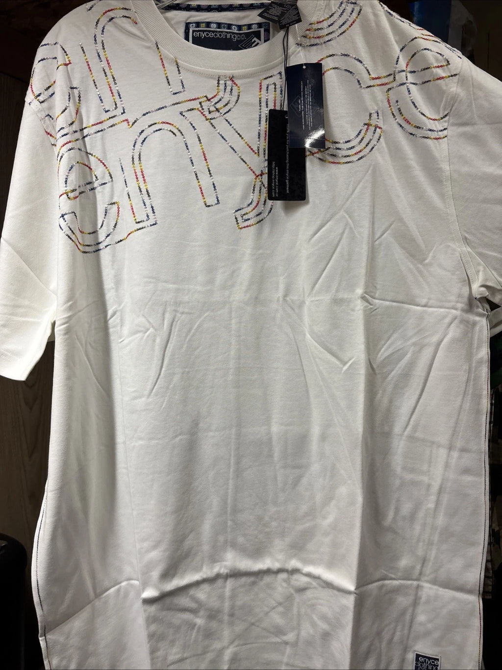 90s VTG ENYCE Hip Hop Logo T-Shirt Y2K Men's White TShirt Size 3XL