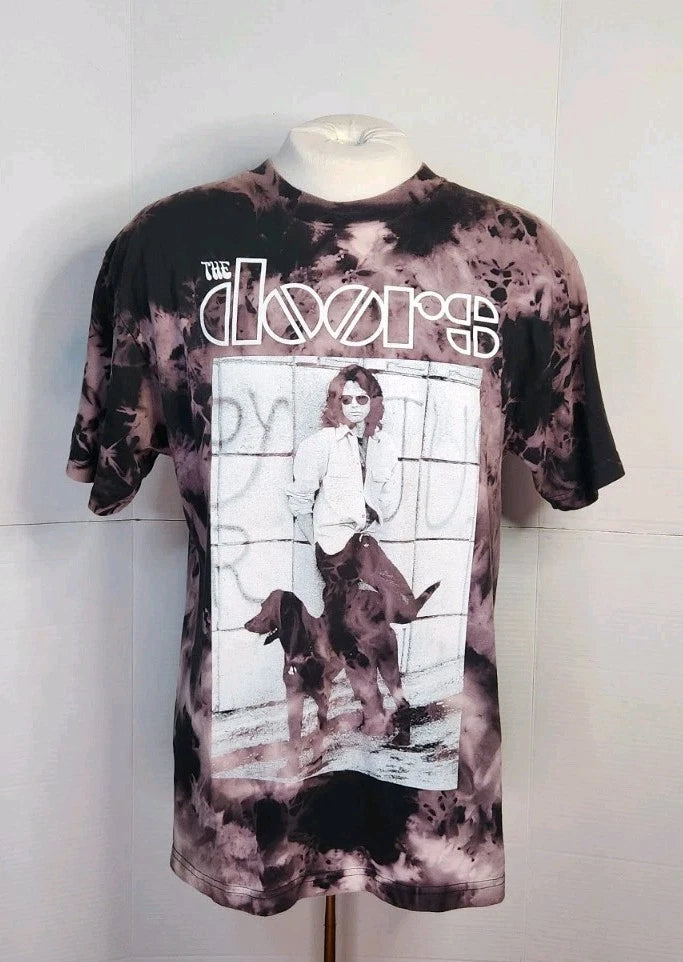 Y2K The Doors Mens Sz L Black Purple Acid Wash S/S Jim Morrison Graphic T Shirt