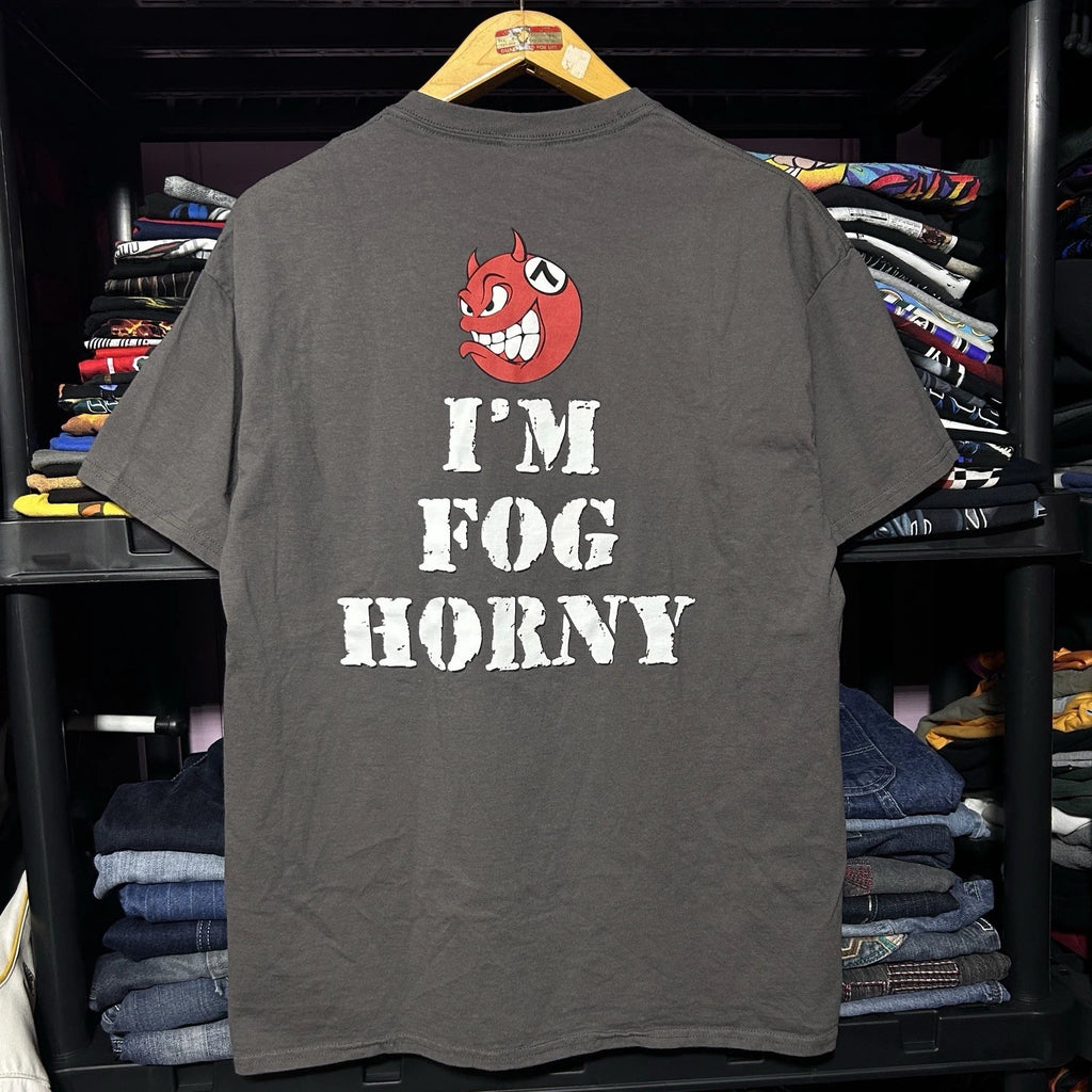 Y2K FogHorns Panama Beach Fog Horny Adult Humor Devil Graphic T-Shirt Size L