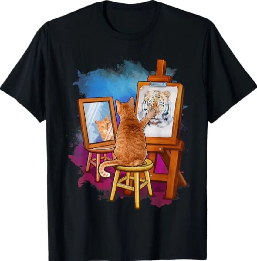 Cat Painting Lion Artistic Animals Lover Graphic Novelty T-Shirt