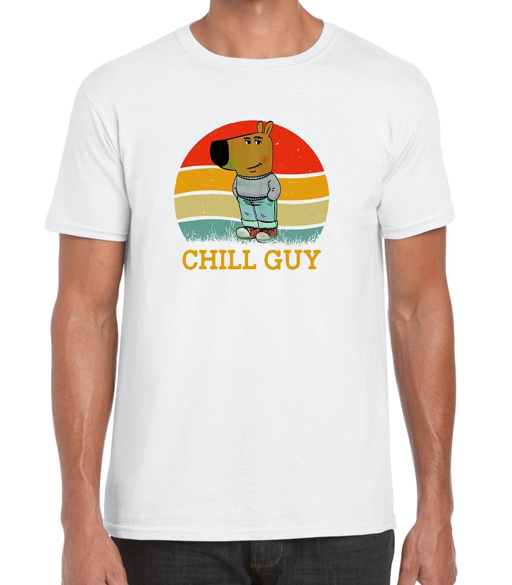 Chill Guy Vaporwave Funny Meme Men's Printed Cotton Unisex T-shirt Top Tee