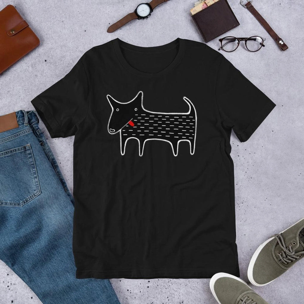 Black Dog Kawaii Folk Art Animal Graphic T-shirt