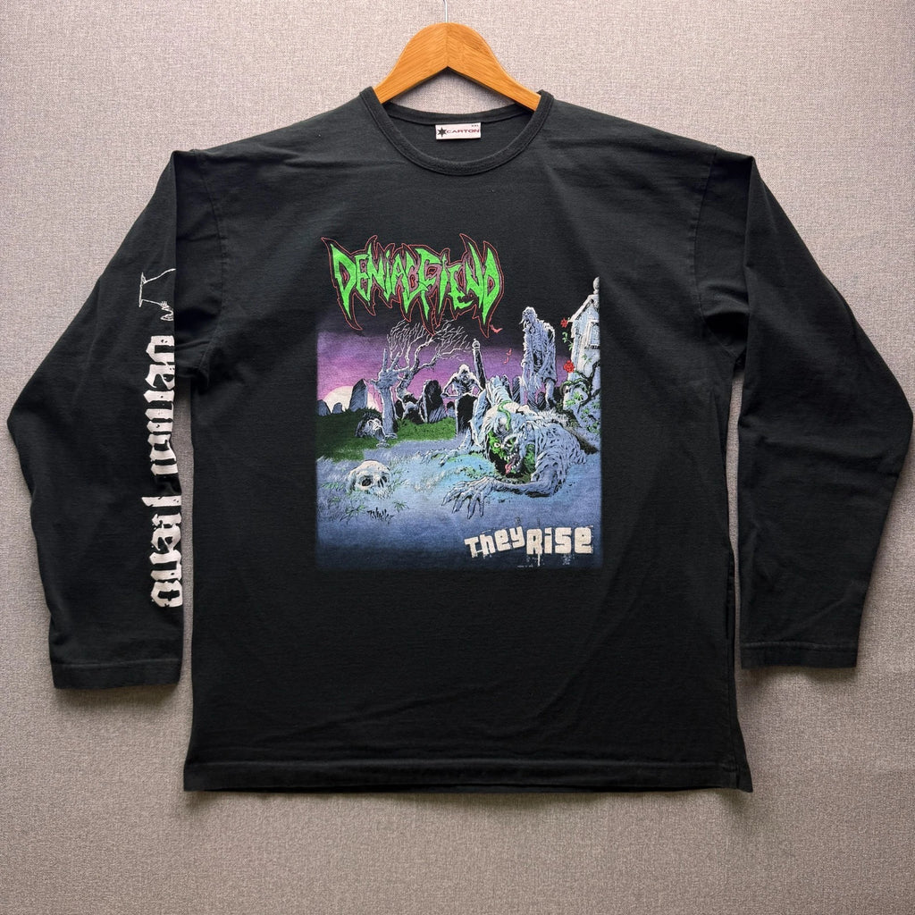 Y2K Denial Fiend Graphic T Shirt Mens XL Death Metal Europe Tour Concert Band