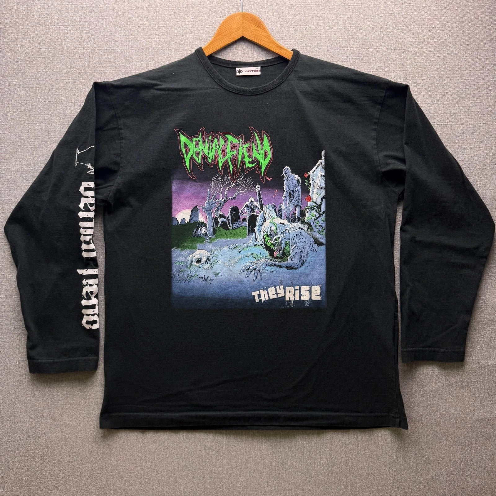 Y2K Denial Fiend Graphic T Shirt Mens XL Death Metal Europe Tour Concert Band