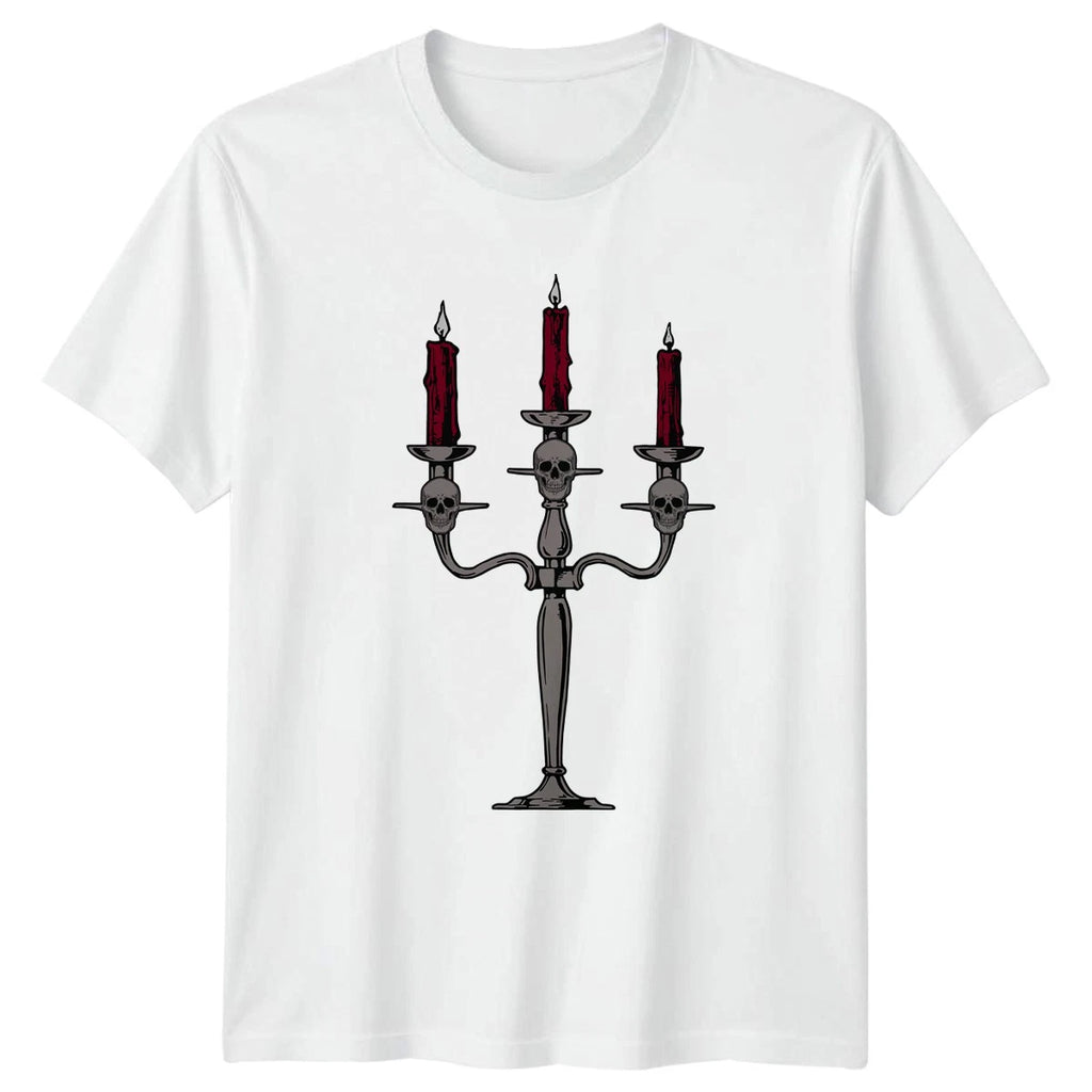 Gothic Skull Candelabra Eerie Lit T-Shirt Dark Academia Gothic Horror Halloween