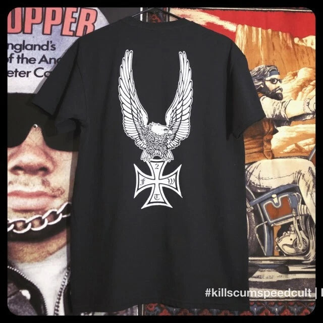Upwing eagle & Iron cross vintage style biker 70's tee shirt chopper panhead 80s