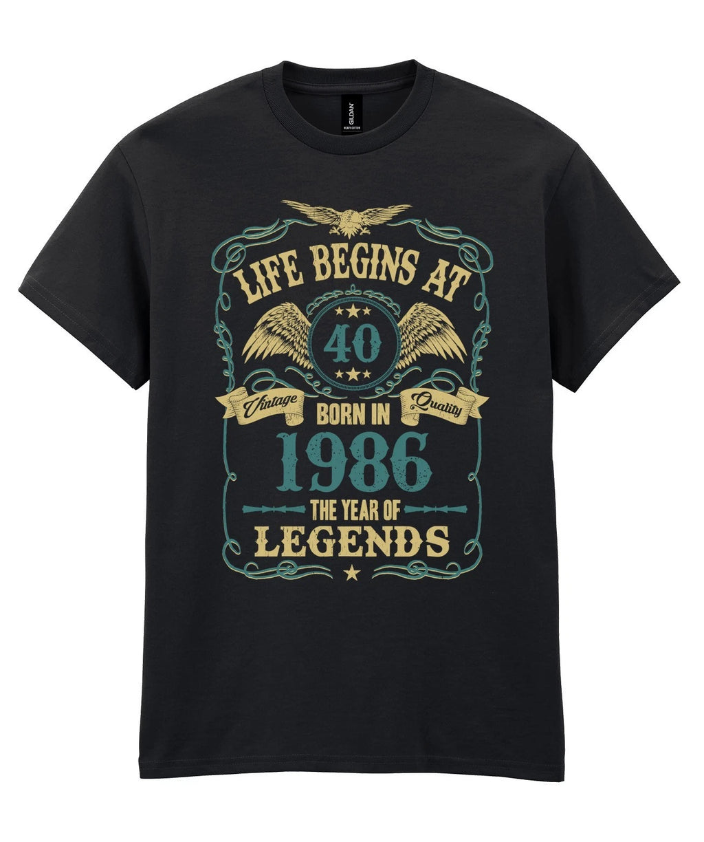 Life Begins at 40 T-Shirt Mens Funny Born In 1986 40th Birthday Gift for Him Dad