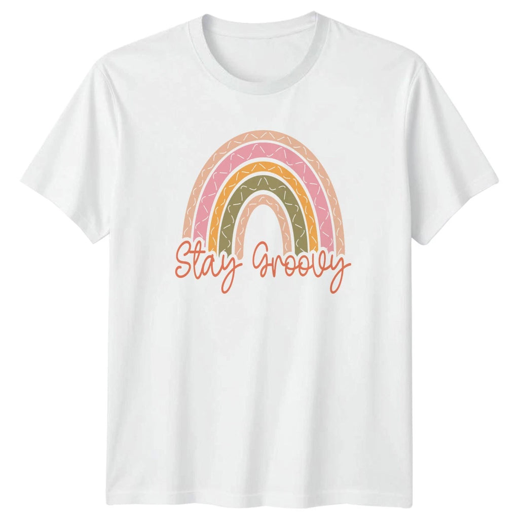 Stay Groovy Womens T-Shirt Boho Rainbow Retro Birthday Gift For Her