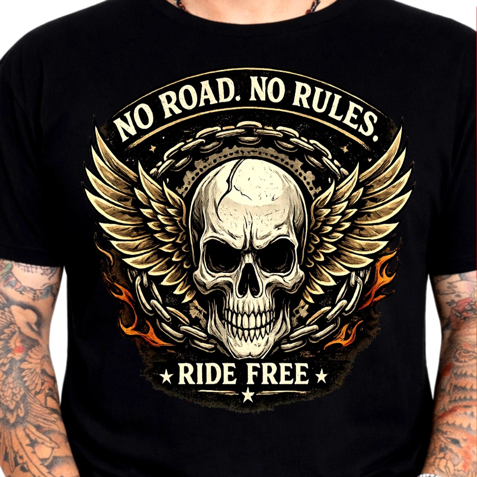 Biker Skull T Shirt Motorcycle Rider Wings Ride Free Graphic Vintage Gift Tee