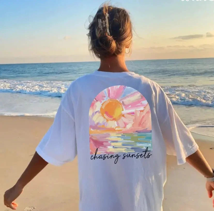 Chasing Sunsets Shirt, Summer Beach Shirt, Vacation Boho Vibes Tee