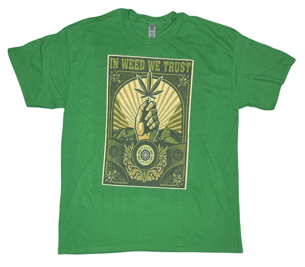 In Weed We Trust Men’s Graphic Print T-Shirt Large Green Tee NWOT