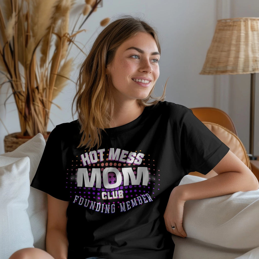 Hot Mess Mom Club Shirt Funny Founding Member Tee Y2K Retro Gift for Moms