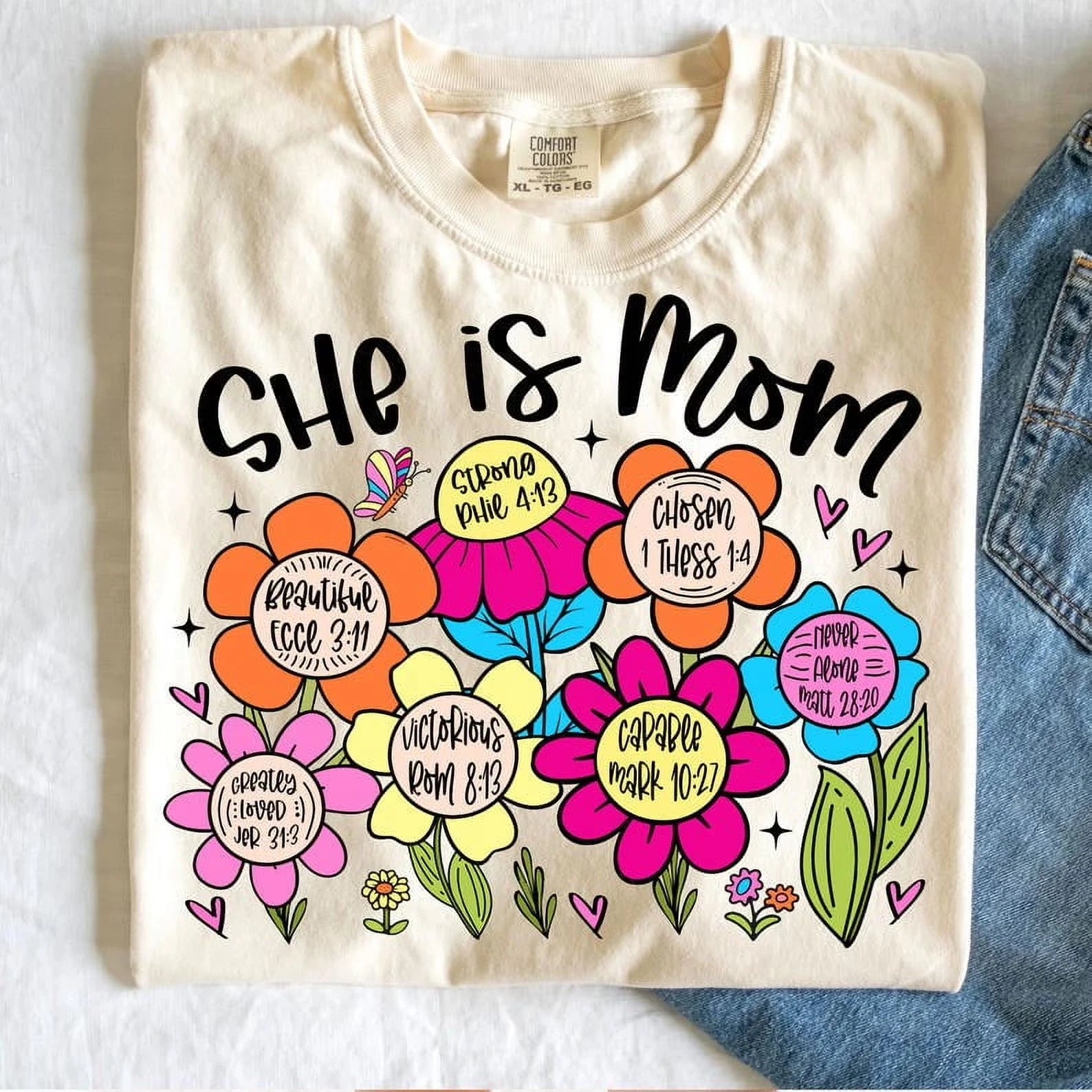 She is Mom Coquette T-shirt, Christian Mama Shirt, Boho Floral Mama Gift shirt