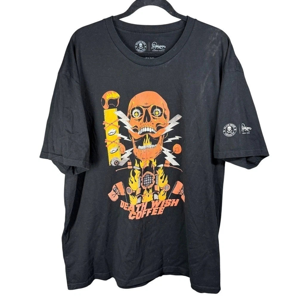 Death Wish Coffee T-Shirt Mens 3XL Black Andreea Dumuta Skull Biker Graphic