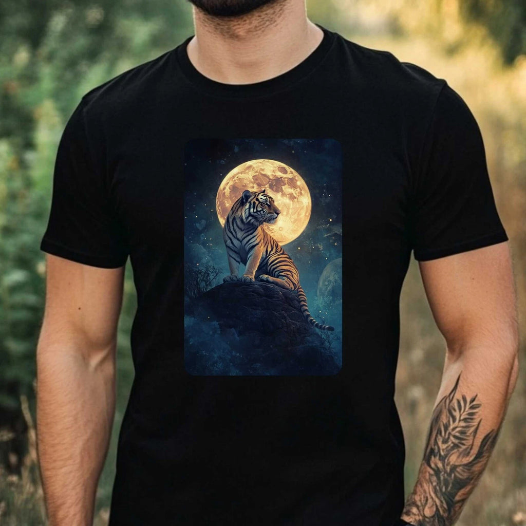 Mens Tiger Full Moon Print Cotton T-Shirt Size XS to 5XL