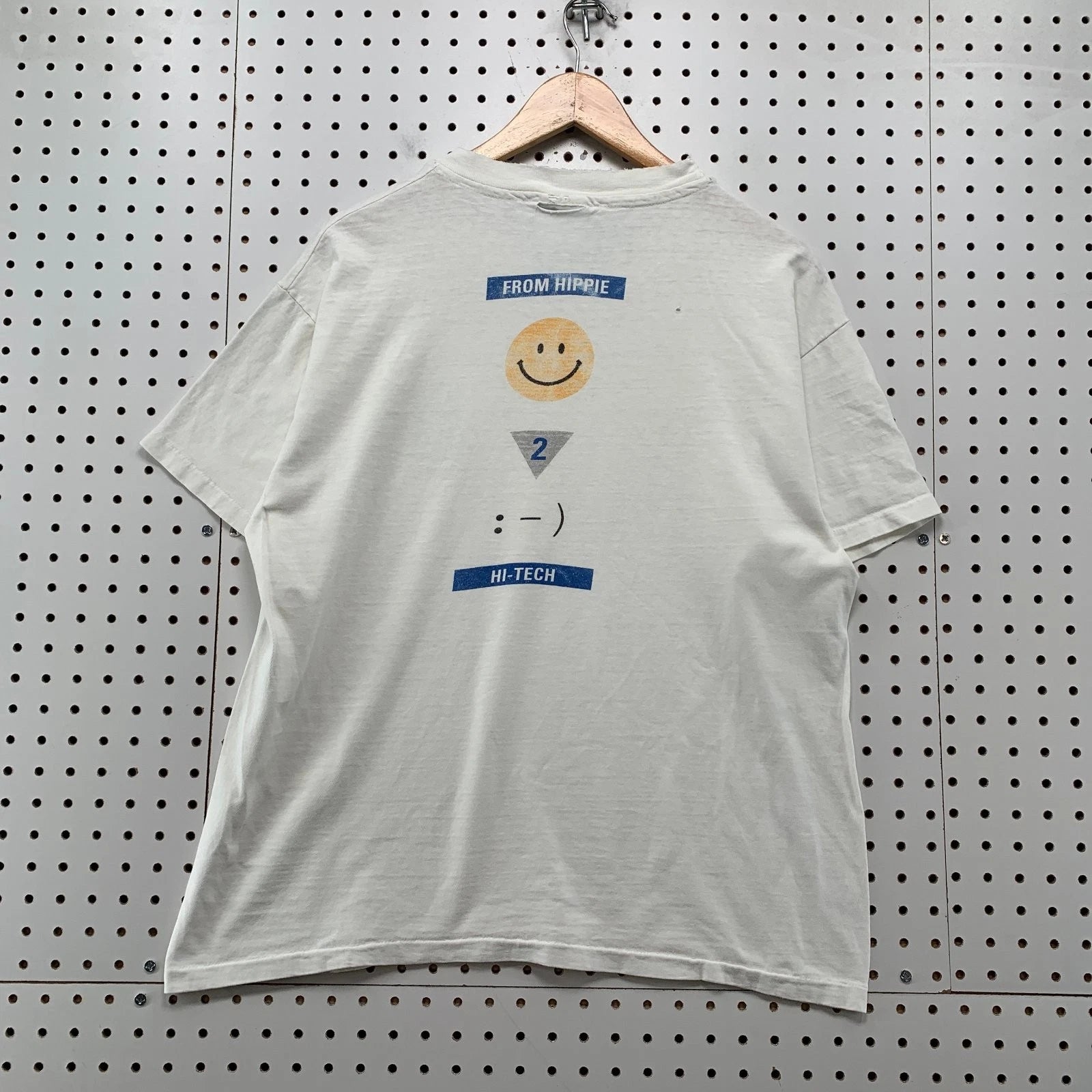 Vintage 90s Kinkos Smiley Face Shirt Mens L White Cyber Punk Hippie Hi Tech