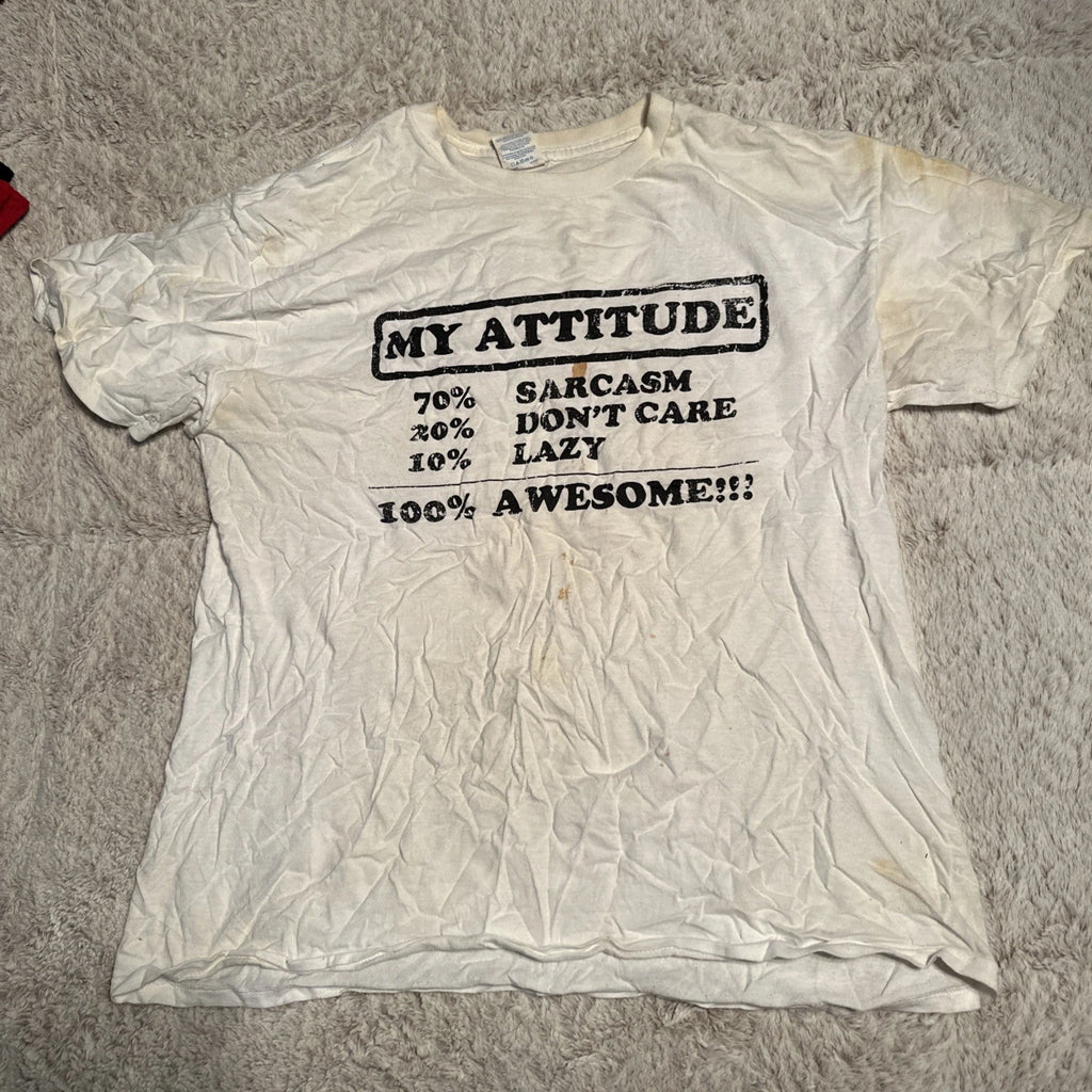 “My Attitude: 70% Sarcasm, 20% Don’t Care, 10% Lazy” - Large Humorous T-Shirt