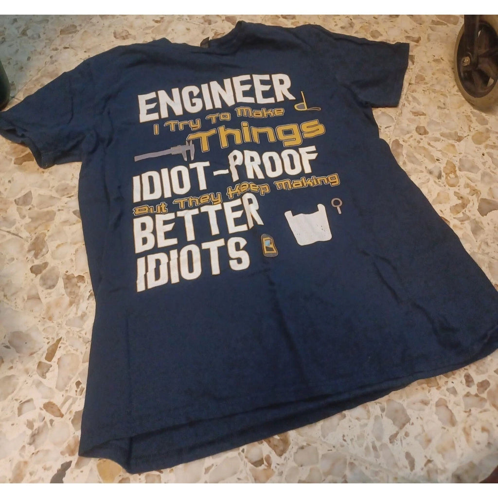 Novelty Graphic Tee Short Sleeve Large "Engineer" Navy Yellow White
