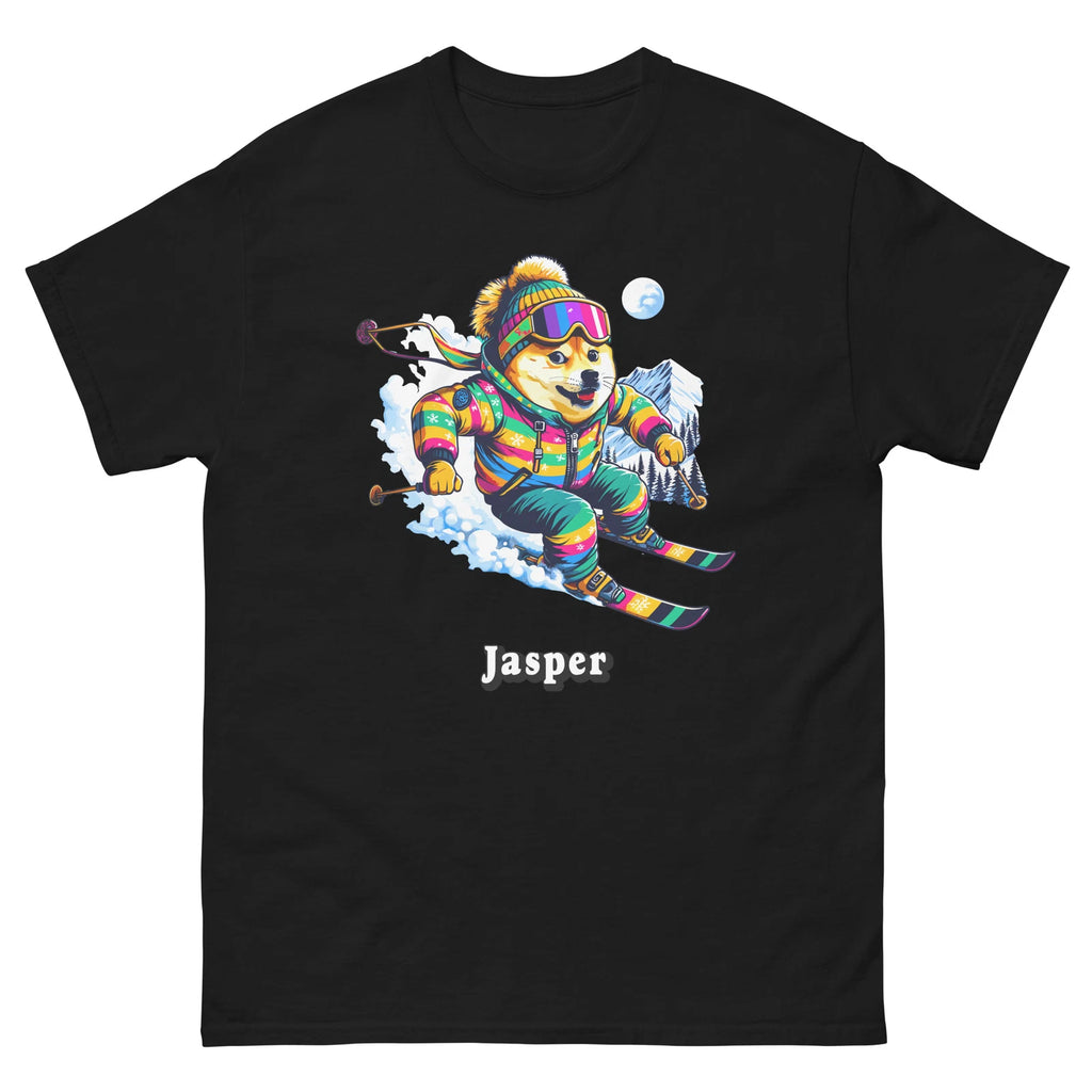 Jasper Doge Skiing Funny Ski Skier Dog Meme Cute Shirt T-Shirt
