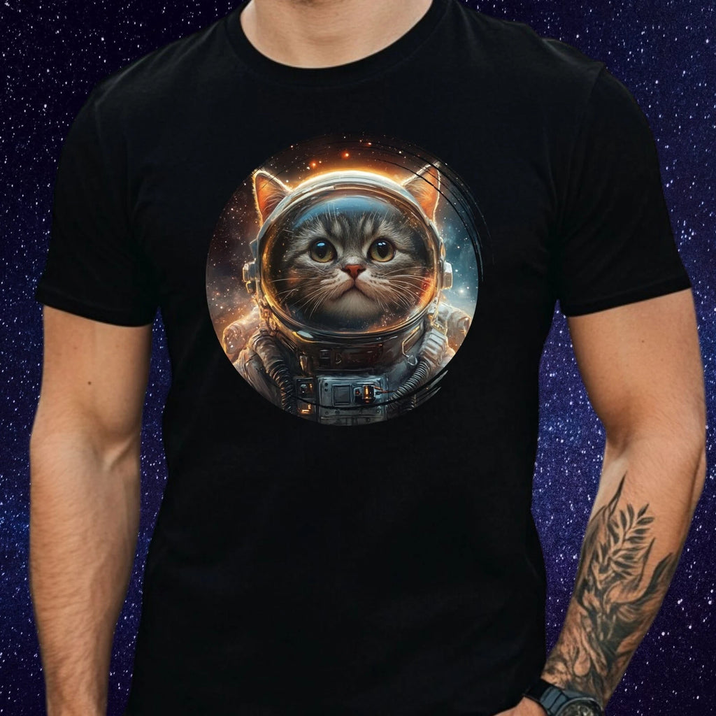 Mens Astronaut Cat Print Cotton T-Shirt Size XS to 5XL