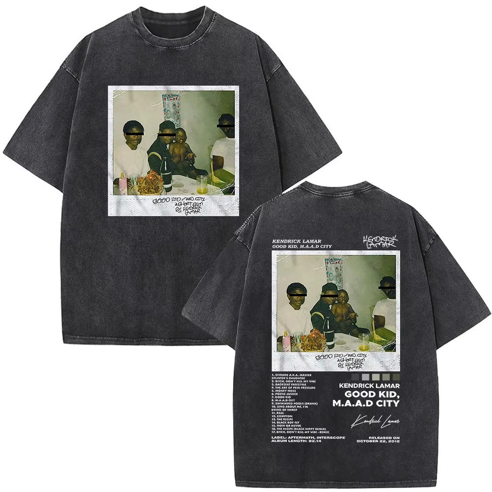 Kendrick Lamar Graphic T Shirt Washed Black Oversized Y2K Rap Tee Mens Top