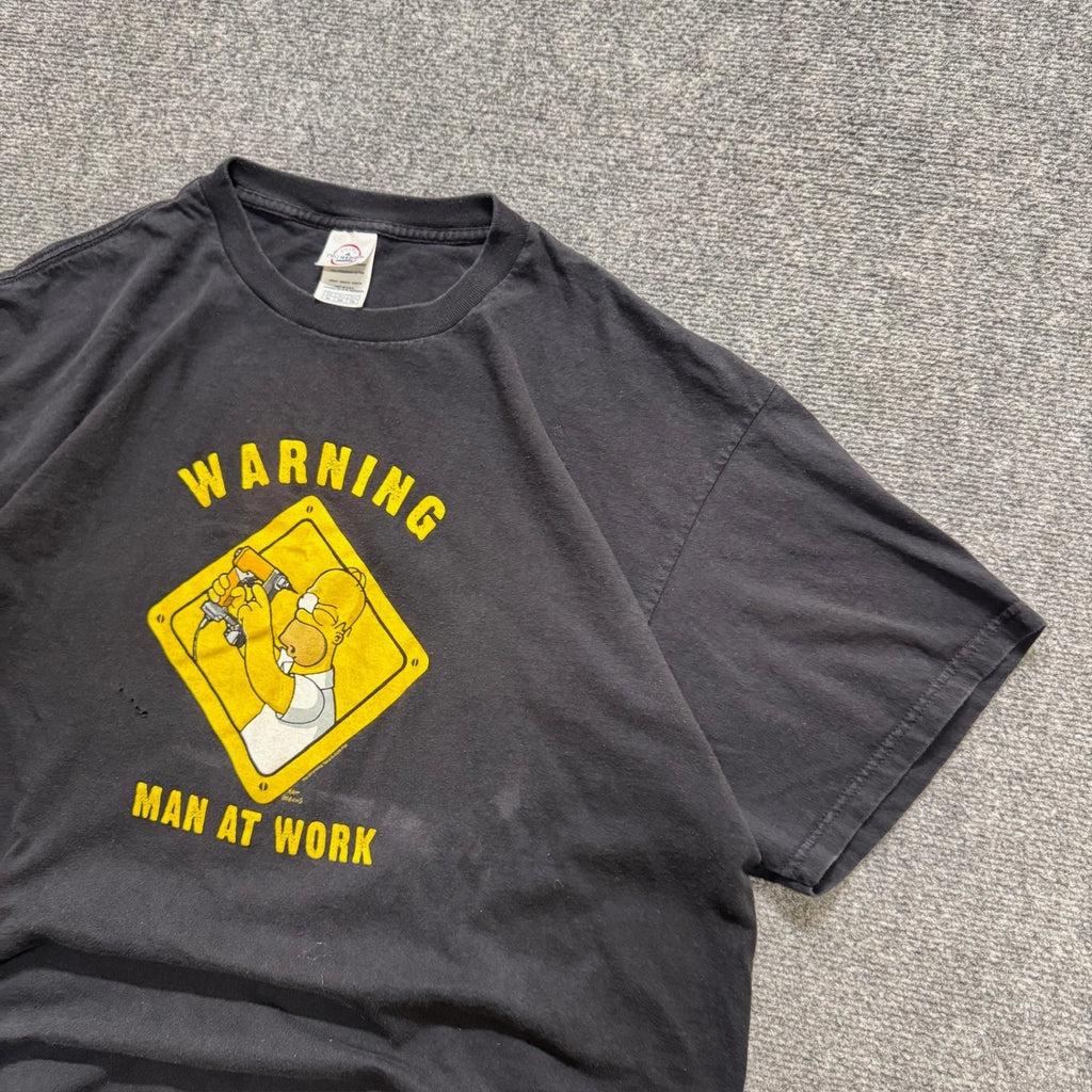Homer Simpson T-Shirt Men's XL 2006 Warning Man At Work 100% Cotton Thrashed Y2K