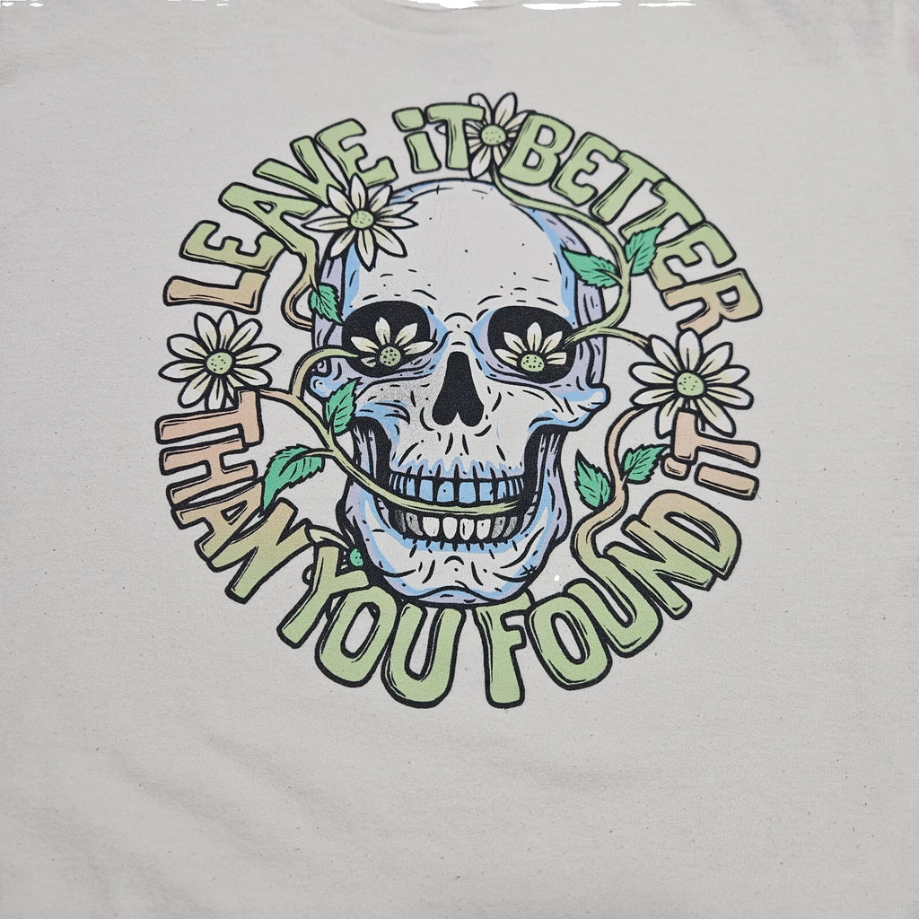 DOM XL Skull Flowers Leave it better than you found it white hippy trippy tshirt