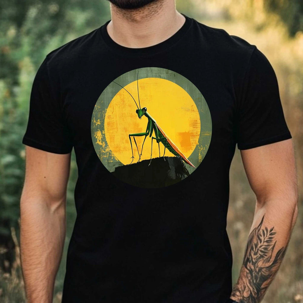 Mens Praying Mantis in Moonlight Motif Cotton T-Shirt Size XS to 5XL