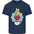 Peace Love Coffee Mens V-Neck Cotton T-Shirt
