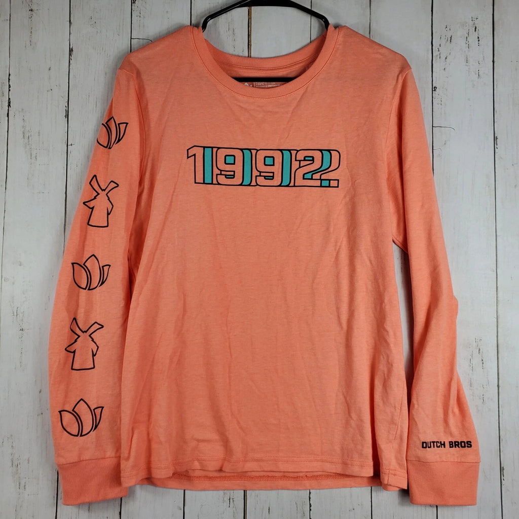 Dutch Bros Coffee Long Sleeve Tee Shirt Mens Size M Medium Orange 1992 GUC