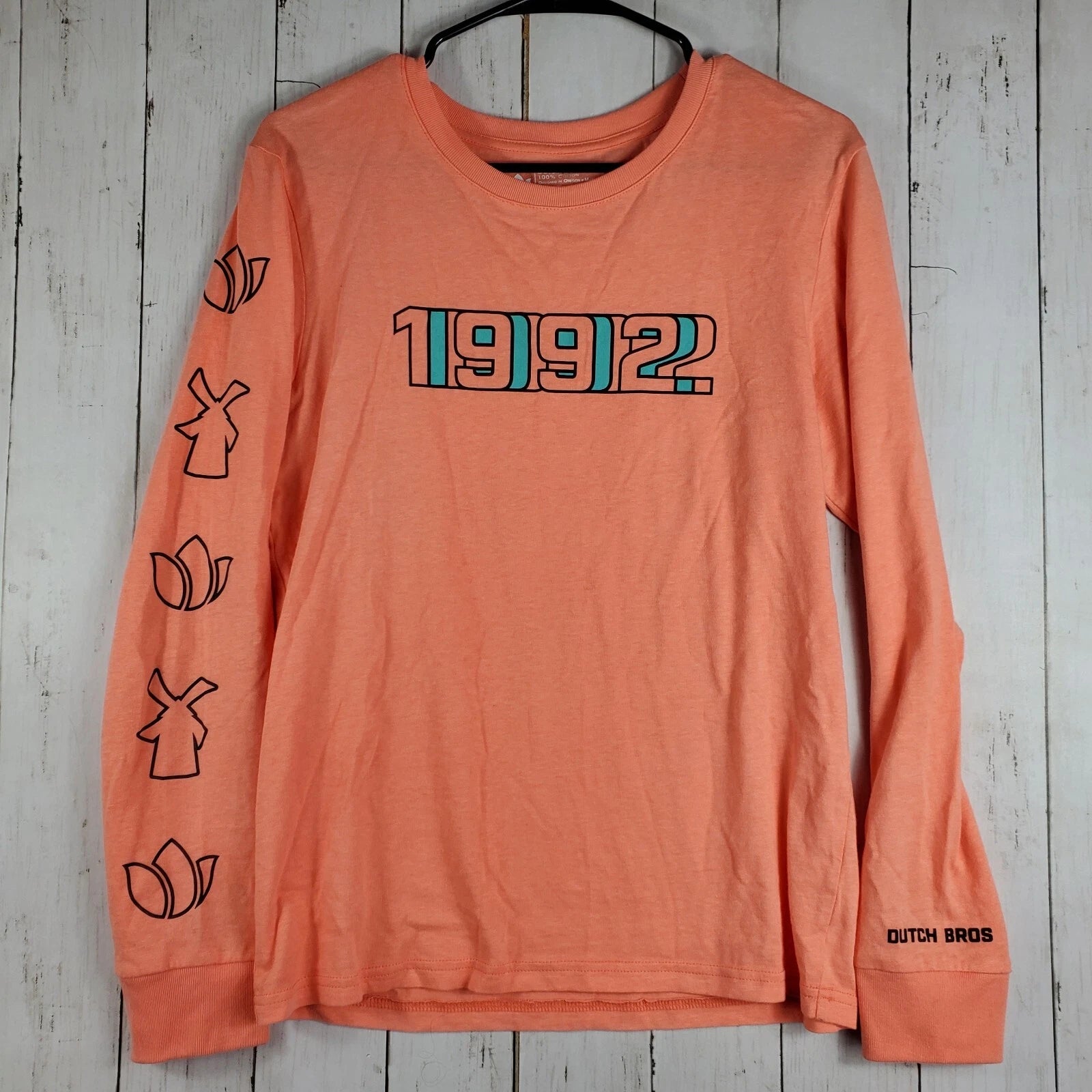Dutch Bros Coffee Long Sleeve Tee Shirt Mens Size M Medium Orange 1992 GUC
